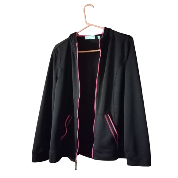 90s Lightweight Hooded Zip Jacket Silver Wear Navy Pink Trim Pocketed Layer 2X - Picture 4 of 8